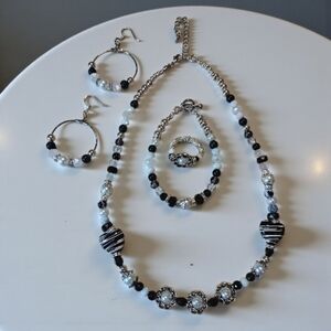 Handmade Necklace, Earrings, Bracelet & Stretch Ring Set!